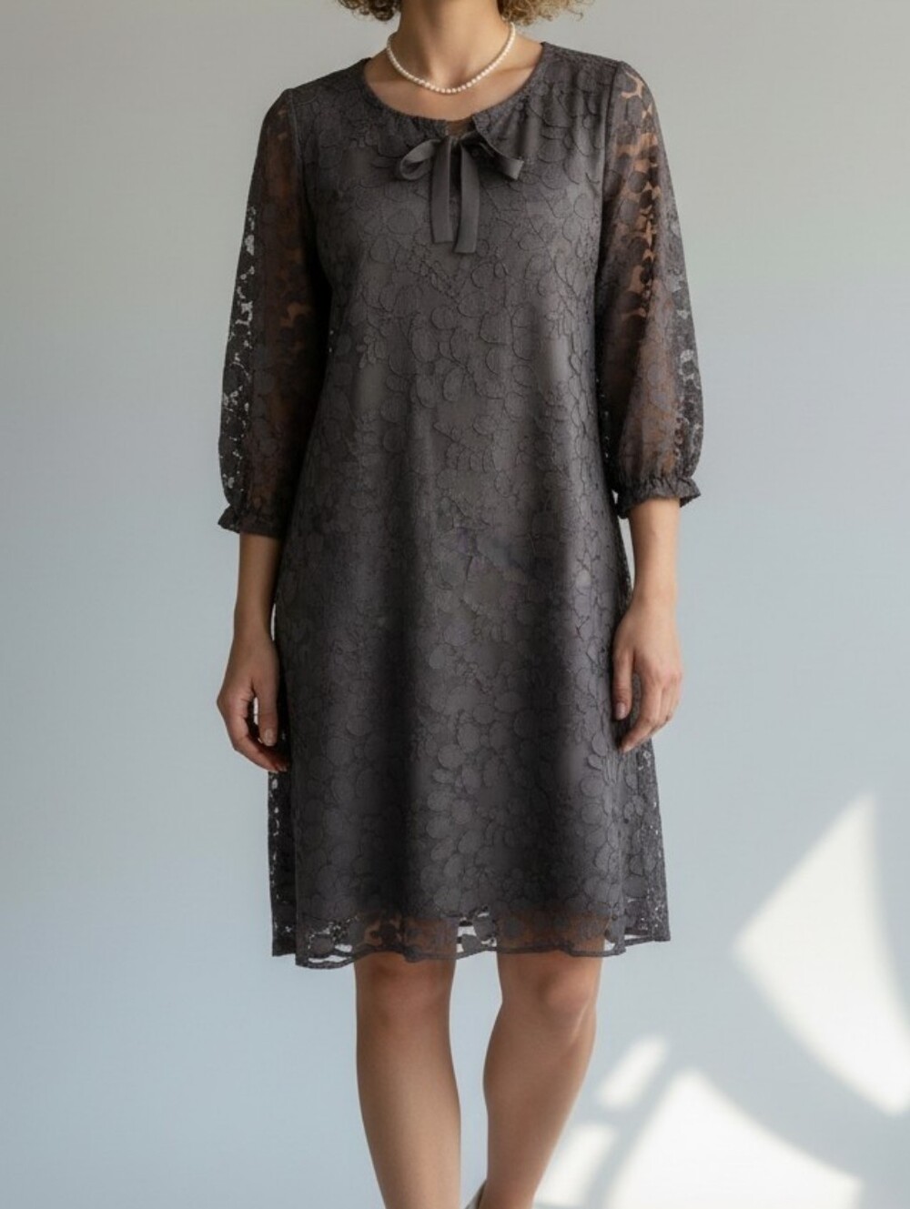 Garnet Hill Gray Boheme Easy Lace Dress 12